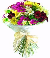 Flores do campo e folhagens em um bouquet colorido e alegre