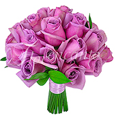 Bouquet confeccionado com rosas importadas na cor lil�s e fita de cetim lil�s.