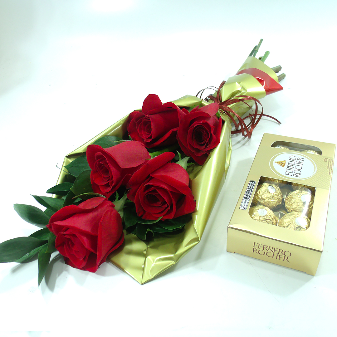 Elegância e Doçura: Buquê de Rosas Colombianas com Chocolate Ferrero