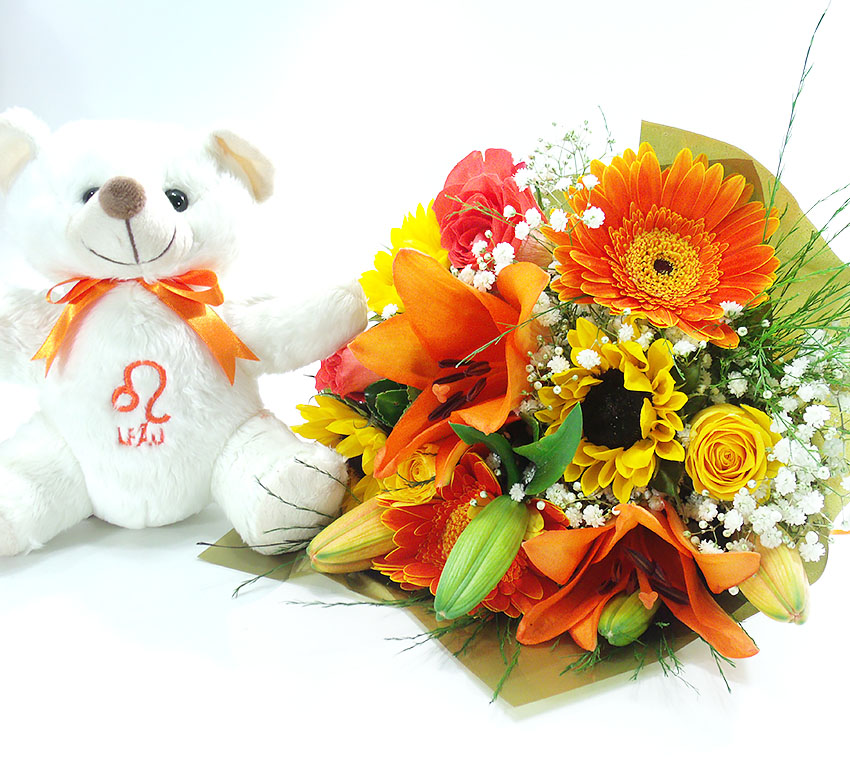 Buquê de Flores com Ursinho do Signo de Leão: Presente Perfeito para os Leoninos