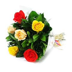 Buquê de 6 Rosas Coloridas - Prosperidade!