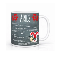 Caneca exclusiva do signo de Áries com as principais características,  a constelação e o símbolo do signo para você surpreender!