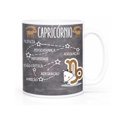 Caneca exclusiva do signo de Caprocórnio com as principais características, a constelação e o símbolo do signo para você surpreender!