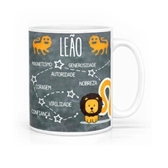 Caneca exclusiva do signo de Leão com as principais características,  a constelação e o símbolo do signo para você surpreender!