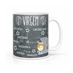 Caneca exclusiva do signo de Virgem com as principais características,  a constelação e o símbolo do signo para você surpreender!