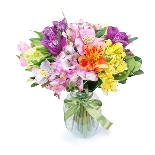 Vase M with Colorful Alstroemerias