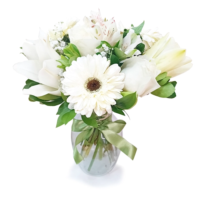 Vase M with white mixed flowers