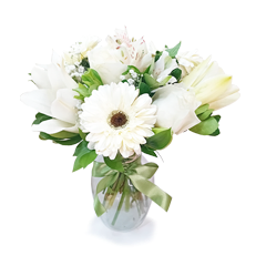 Vaso M com flores mistas brancas