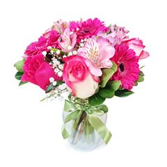 Vaso M com Flores Mistas cor de rosa