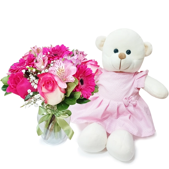 Vaso M com flores e Ursinha