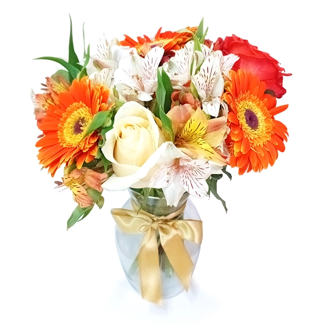 Vase M with orange mixed flowers