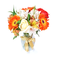 Vaso M com flores mistas laranja