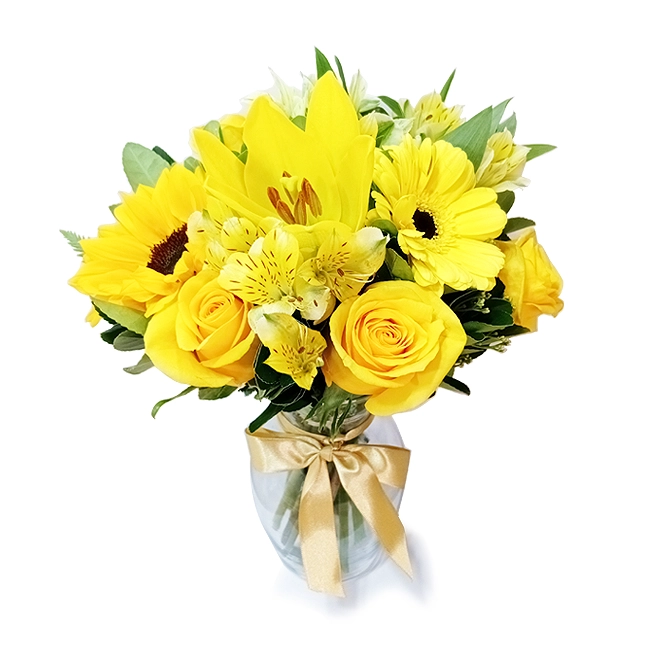 Vase M with yellow mixed flowers