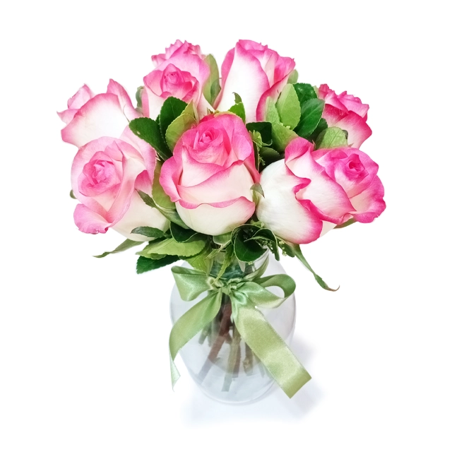 Vase M with pink roses