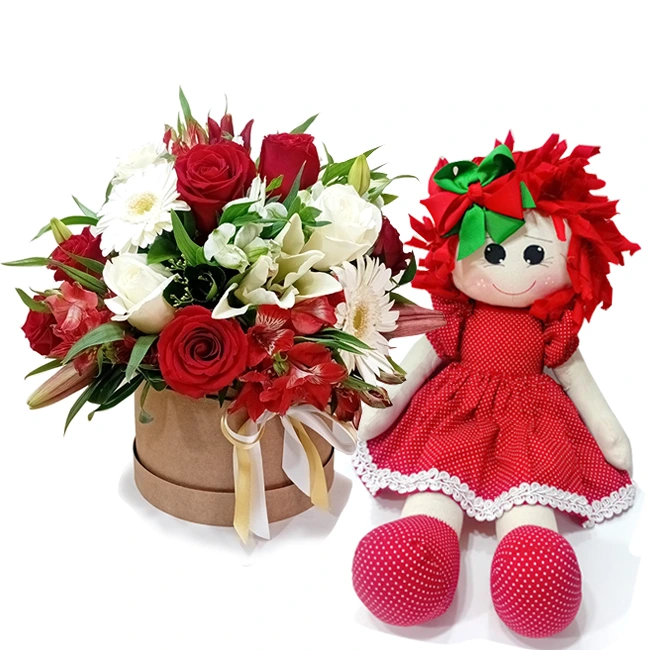 Box de Flores e boneca vermelha