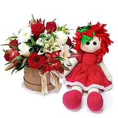 Box de Flores e boneca vermelha