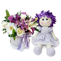 Box de Flores com boneca lilás