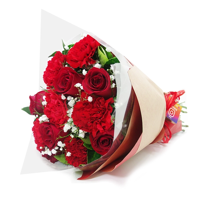 Carnation and Rose Bouquet - Red - M