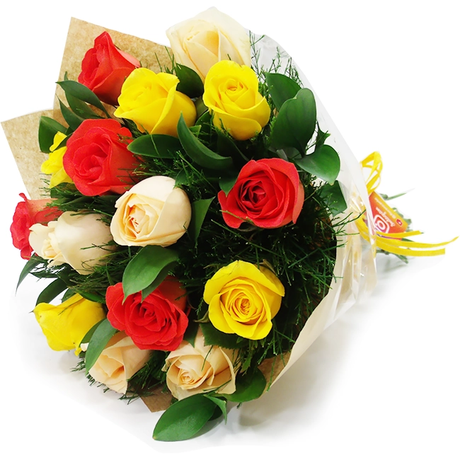 Buquê de 15 Rosas Coloridas Prosperidade!