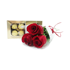 Buquê de 3 Rosas com Ferrero Rocher