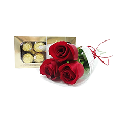 Buquê de 3 Rosas com Ferrero Rocher