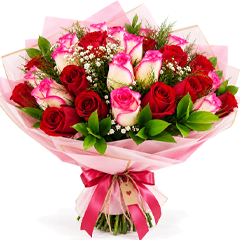 Buquê de 30 Rosas Vermelhas e Cor de Rosa