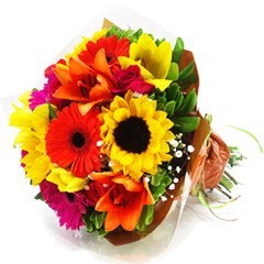 Maravilhoso buquê de girassóis, lírios, gérberas e rosas para trazer grande impacto e beleza para alguém muito especial! Presente inesquecível! 
