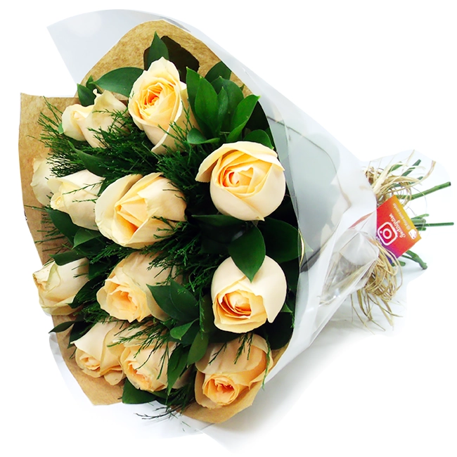 Buquê de 12 Rosas - Champagne
