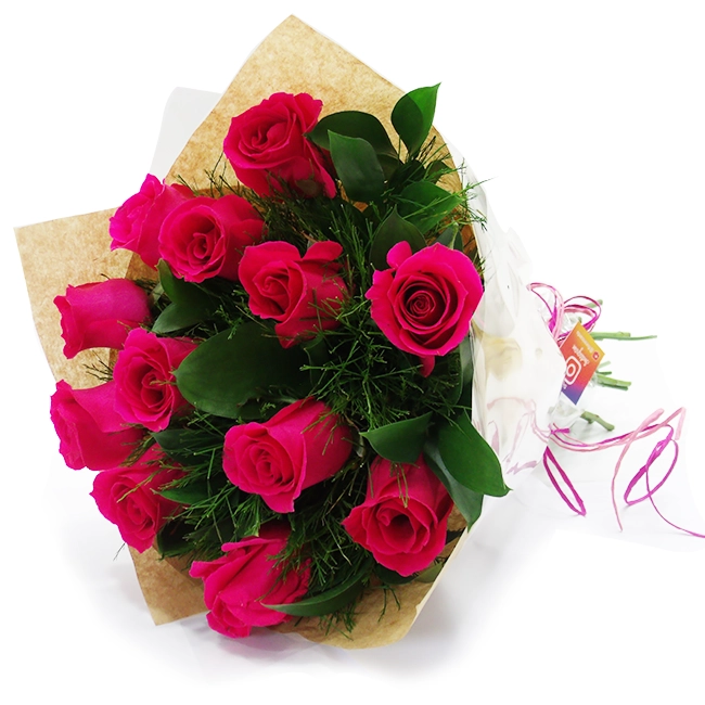 12 Pink Roses Bouquet