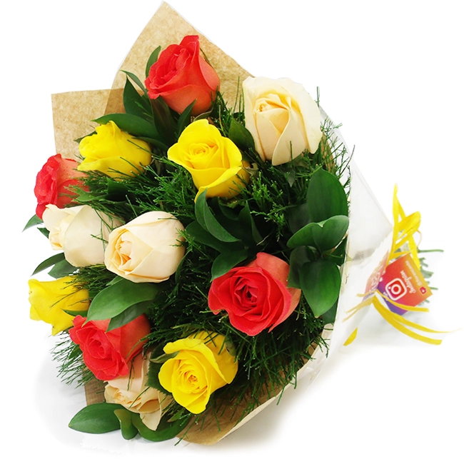 Buquê de 12 Rosas Coloridas - amarelo