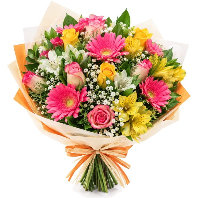 Buque de Gerberas Rosas e Alstroemerias - M