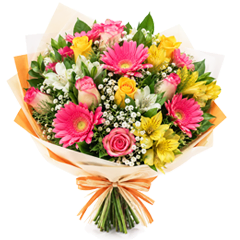 Buque de Gerberas Rosas e Alstroemerias - M