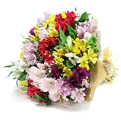 Lindo buquê com alstroemérias coloridas para celebrar a amizade e comemorar datas especiais!