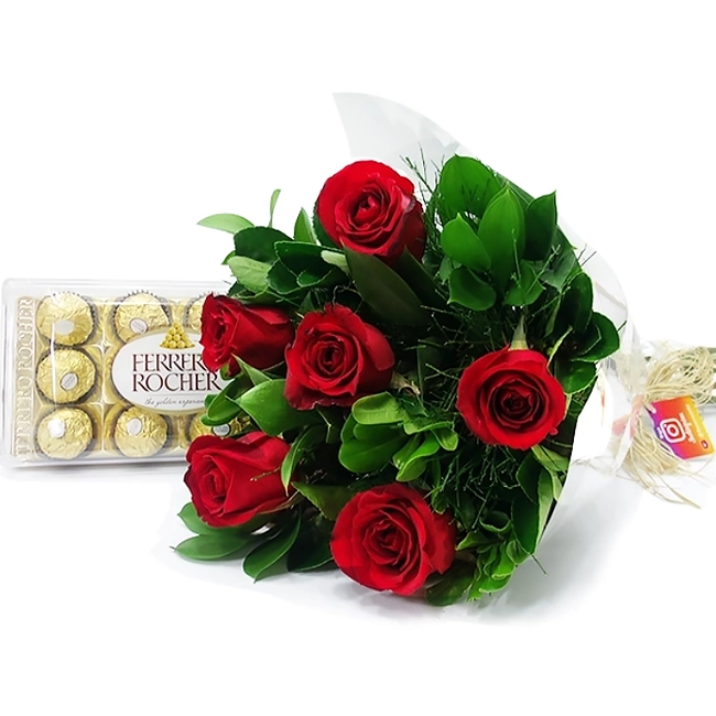 6 Rosas Vermelhas com Chocolate