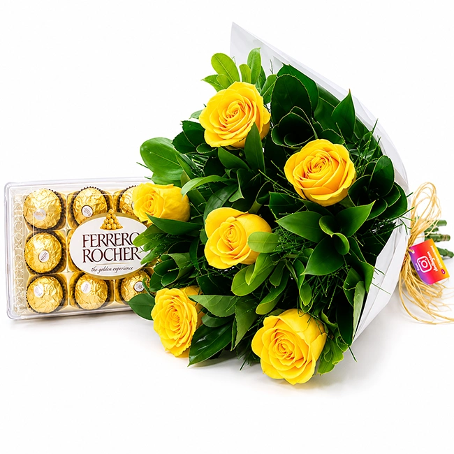 6 Rosas Amarelas com Chocolate