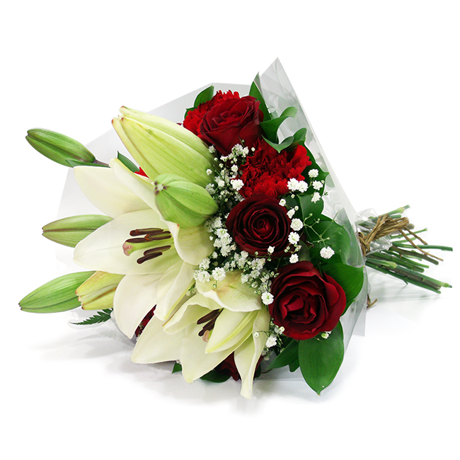 Buquê de Lírios Brancos e Rosas - M