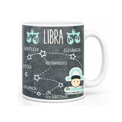 Caneca exclusiva do signo de Libra com as principais características,  a constelação e o símbolo do signo para você surpreender!