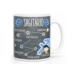 Caneca exclusiva do signo de Sagitário com as principais características,  a constelação e o símbolo do signo para você surpreender!
