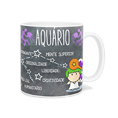 Caneca exclusiva do signo de Aquário com as principais características,  a constelação e o símbolo do signo para você surpreender!