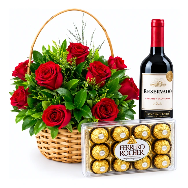 Cesta de Rosas com Chocolate