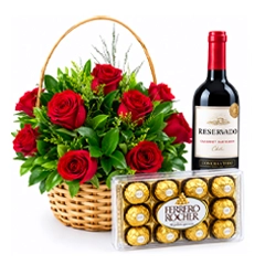 Cesta de Rosas com Chocolate