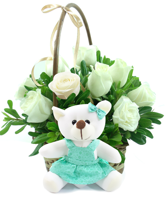 White Roses Basket
