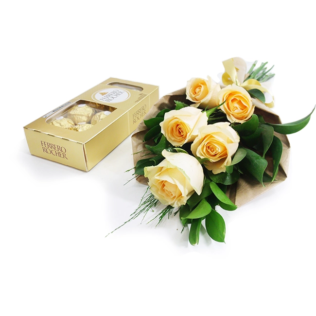 Champagne Roses with Ferrero