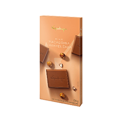 Delicioso tablete de chocolate ao leite com macadamias caramelizadas  100g.