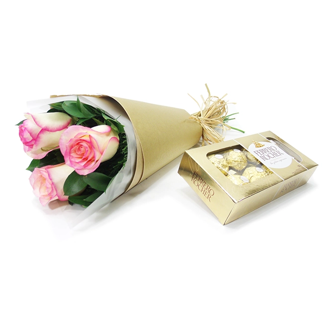 Rosas Cor de Rosa e Chocolate