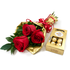 Buquê de 3 Rosas com Ferrero Rocher