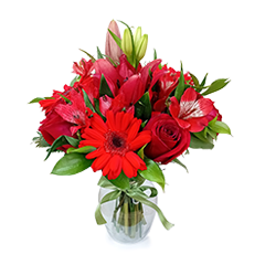 Vaso M com flores mistas vermelhas