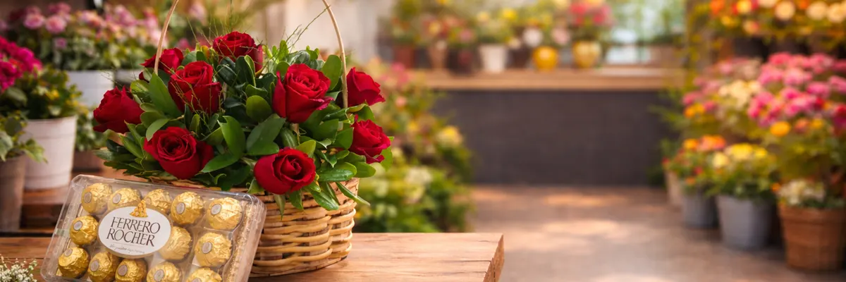Floricultura com presentes românticos e flores